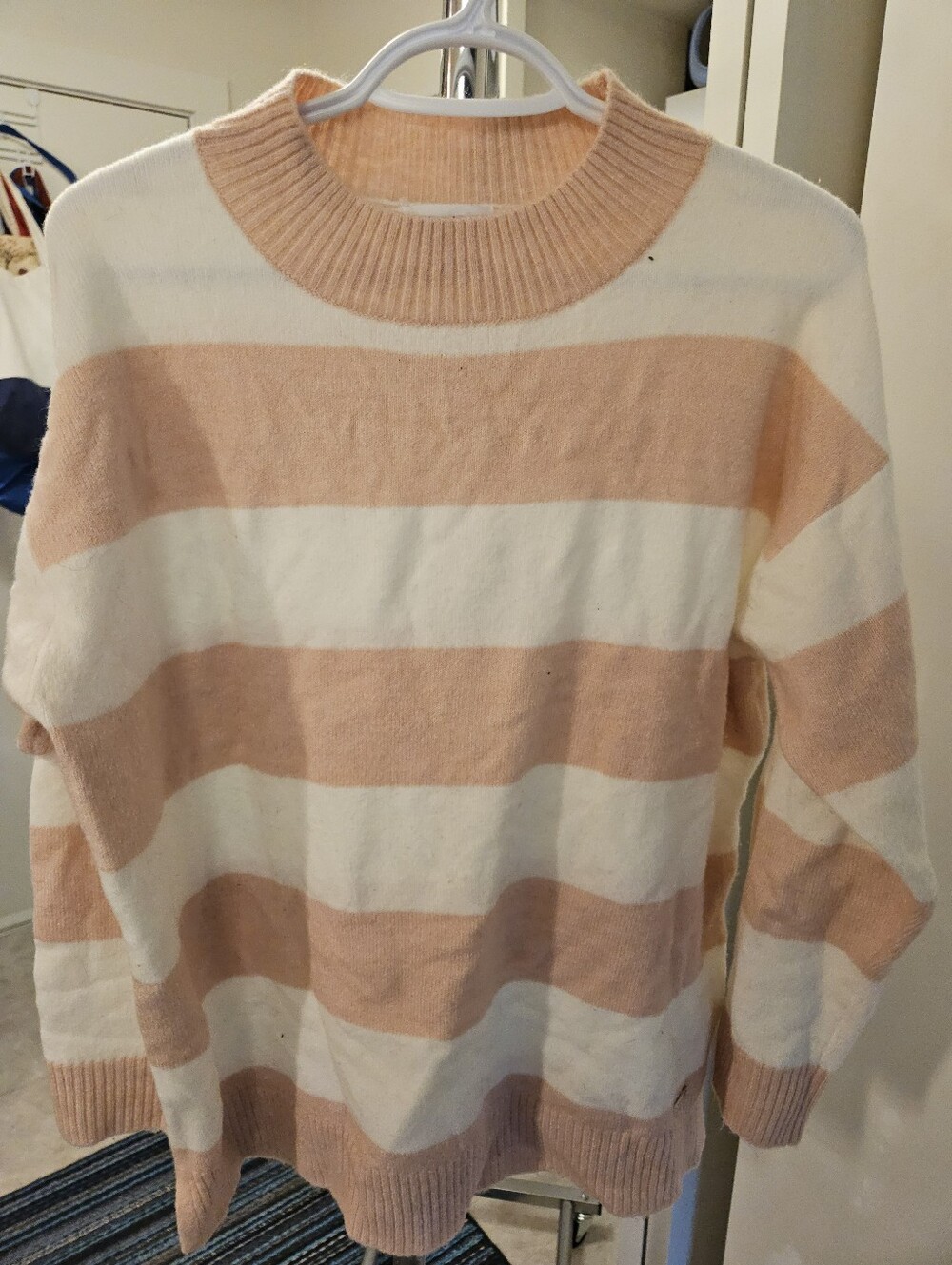 Calvin Klein Striped Crewneck Sweater in Peach and White Size M